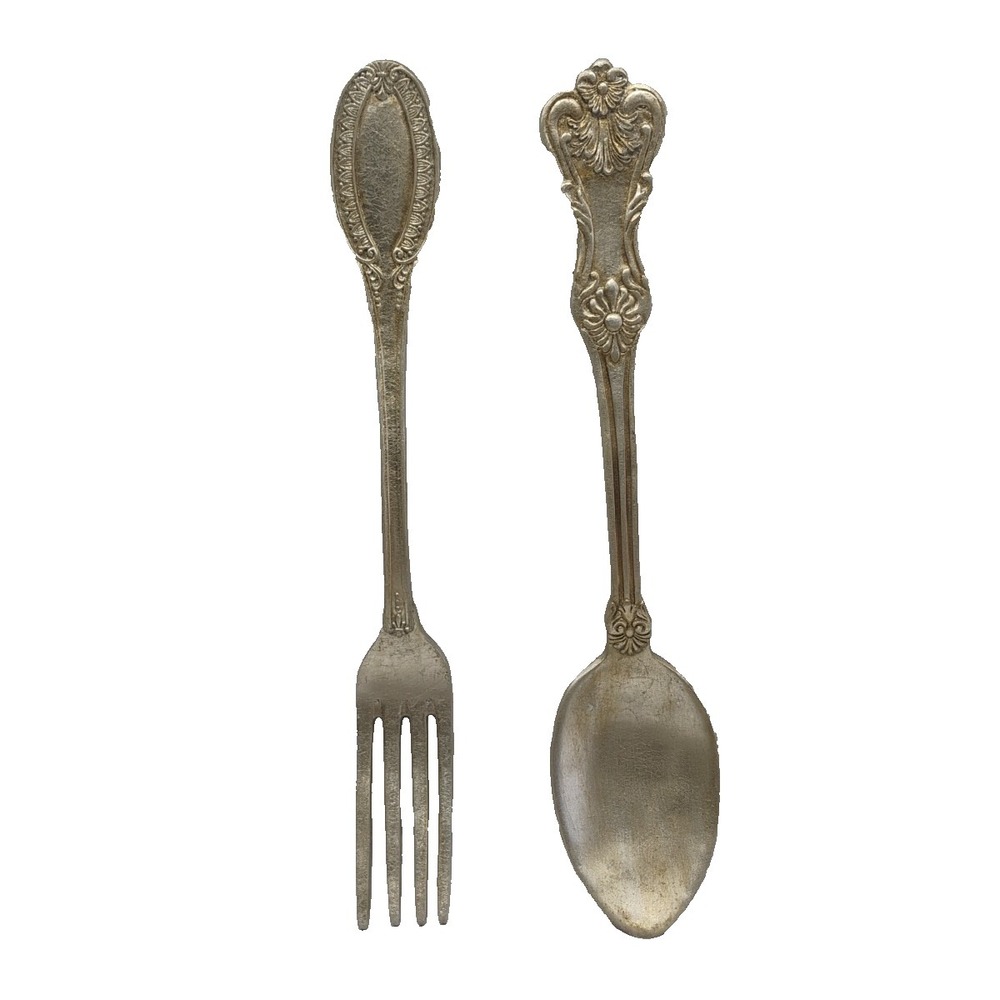 Wooden Wall Hanging 17.5" Spoon & Fork Decor Oversized Farmhouse Cottagecore